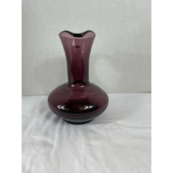Vase Pitcher Amethyst Hand Blown Glass Pontil Purple Clear Handle 7.5" Tall MCM - Picture 14 of 16